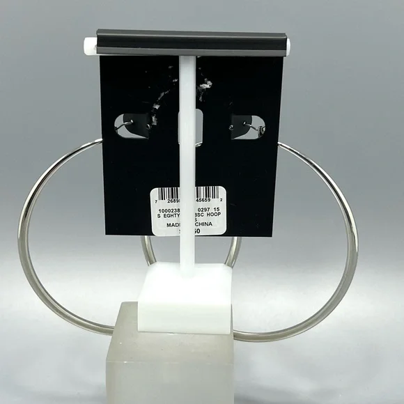 INC International Concepts Large Silver Tone Hoop Earrings - Picture 2 of 5